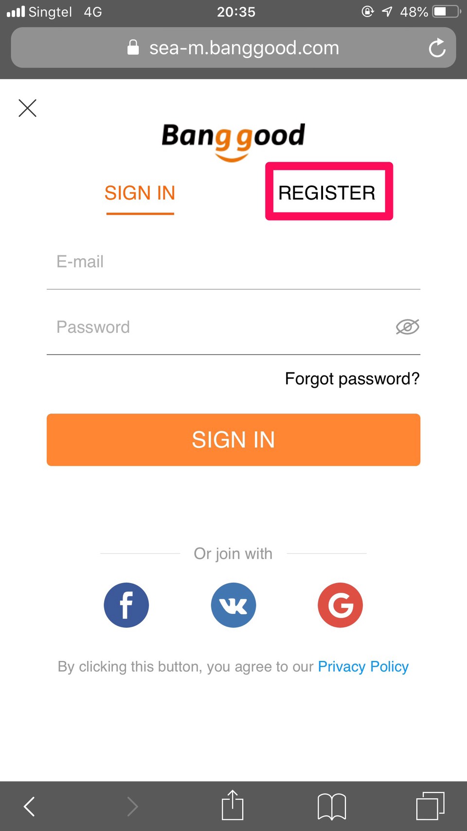 banggood start register
