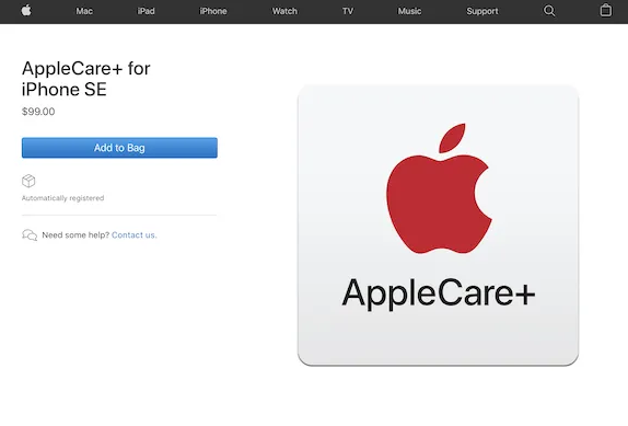 Apple公式サイトAppleCare+加入画面