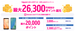 Rakuten UN-LIMITお申し込みキャンペーン 最大26,300円相当分をポイント還元
