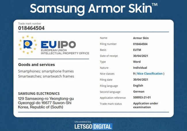 Armor Skinの商標申請